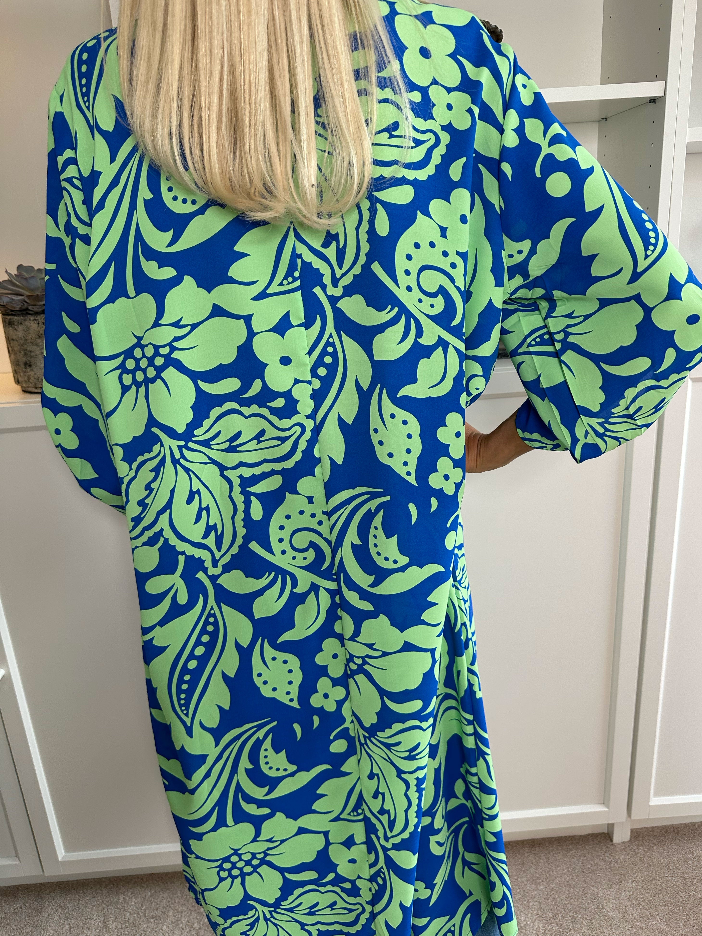 Sanne - Flerfarvet mønstret skjortekjole